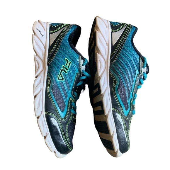 Fila Women's Black Neon Blue Lace Up DLS Foam Cool Max Running Shoes Sz 7 #215i - Picture 7 of 10